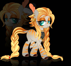 Size: 922x867 | Tagged: safe, artist:sush-adopts, derpibooru import, oc, hybrid, pony, zebra, ascot, ear piercing, earring, feather, female, jewelry, neckerchief, piercing, stripes, zoom layer