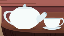 Size: 1280x720 | Tagged: safe, derpibooru import, screencap, discordant harmony, background, cup, no pony, scenic ponyville, table, teacup, teapot