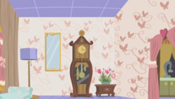 Size: 1280x720 | Tagged: safe, derpibooru import, screencap, discordant harmony, background, clock, discord's house, kitchen, lamp, liminal space, living room, no pony, scenic ponyville, sofa