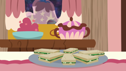 Size: 1280x720 | Tagged: safe, derpibooru import, screencap, discordant harmony, background, curtain, discord's house, food, liminal space, no pony, sandwich, scenic ponyville