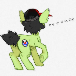 Size: 744x744 | Tagged: safe, artist:mclovin, derpibooru import, oc, oc only, earth pony, pony, butt, cap, earth pony oc, hat, plot, raised hoof, raised leg, rear view, short hair, short tail, simple background, solo, white background