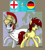 Size: 1032x1136 | Tagged: safe, artist:johnjoseco, edit, oc, oc only, oc:britannia, oc:canni soda, earth pony, pony, unicorn, b.u.c.k., england, euro 2020, female, galacon, germany, mare, mascot, nation ponies, ponified