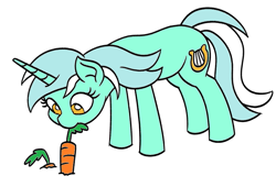 Size: 967x656 | Tagged: safe, artist:mkogwheel, artist:thegamerpainter, color edit, lyra heartstrings, pony, unicorn, carrot, colored, female, food, gardening, herbivore, horses doing horse things, mare, mouth hold, pulling, simple background, solo, white background