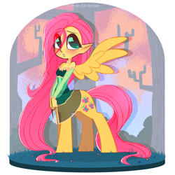 Size: 2500x2500 | Tagged: safe, artist:syrupyyy, derpibooru import, fluttershy, centaur, blushing, centaurified, centaurshy, choker, clothes, female, grass, open mouth, shirt, skirt, solo, species swap, tree