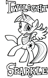 Size: 1072x1741 | Tagged: safe, derpibooru import, twilight sparkle, twilight sparkle (alicorn), alicorn, pony, coloring book, female, hearth's warming eve coloring book, mare, monochrome, rearing, solo