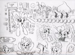 Size: 1400x1018 | Tagged: safe, artist:nedemai, derpibooru import, pinkie pie, spike, twilight sparkle, atg 2021, chocolate, chocolate rain, food, imagination, newbie artist training grounds, pencil drawing, rain, simpsons did it, traditional art