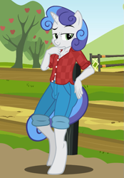 Size: 591x850 | Tagged: safe, artist:flash equestria photography, derpibooru import, oc, oc:silver sweet, anthro, unguligrade anthro, unicorn, fence, freckles, looking at you, male, show accurate anthro, solo