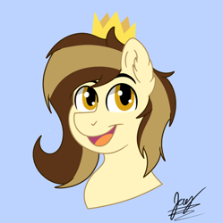 Size: 980x983 | Tagged: safe, artist:jay_wackal, derpibooru import, oc, oc only, oc:prince whateverer, pony, crown, fanart, jewelry, male, open mouth, regalia, smiling, solo