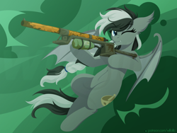 Size: 1600x1200 | Tagged: safe, artist:willoillo, derpibooru import, oc, oc only, oc:moonlight song, bat pony, pony, fallout equestria, bat pony oc, commission, fallout equestria: guardians of the wastes, gun, syringer, weapon