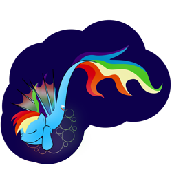Size: 2449x2449 | Tagged: safe, artist:zomgitsalaura, derpibooru import, rainbow dash, pegasus, pony, seapony (g4), blue background, bubble, eyes closed, female, fin wings, fish tail, flowing tail, seaponified, seapony rainbow dash, simple background, solo, species swap, tail, transparent background, wings
