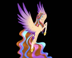 Size: 1080x872 | Tagged: safe, alternate version, artist:sia.brony, derpibooru import, oc, oc only, oc:sia, alicorn, pony, alicorn oc, background removed, black background, female, flying, hoof shoes, horn, mare, simple background, smiling, solo, two toned wings, wings