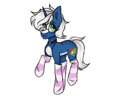 Size: 2500x2000 | Tagged: safe, artist:canada_cho_nado, derpibooru import, oc, oc only, oc:passi deeper, pony, unicorn, choker, clothes, coat markings, eyebrows, femboy, glasses, green eyes, horn, looking at you, male, raised leg, simple background, smiling, smiling at you, socks, solo, stallion, stockings, striped socks, thigh highs, transparent background, unicorn oc