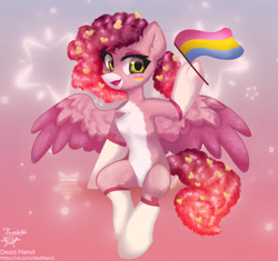 Size: 4046x3798 | Tagged: safe, artist:deadfriend, artist:jsunlight, derpibooru import, oc, pegasus, pony, collaboration, digital art, holding a flag, pansexual pride flag, pride, pride flag, pride month, pride ponies, solo