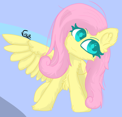 Size: 3082x2974 | Tagged: safe, artist:vinca, derpibooru import, fluttershy, pegasus, pony, female, mare, scratching, sitting, solo, wings