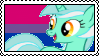 Size: 99x56 | Tagged: safe, artist:somecoconut, derpibooru import, lyra heartstrings, pony, unicorn, bisexual pride flag, bust, female, looking back, mare, open mouth, pride, pride flag, smiling, solo