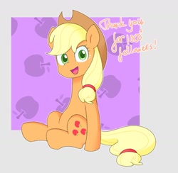 Size: 1558x1522 | Tagged: safe, artist:ch-chau, derpibooru import, applejack, earth pony, pony, abstract background, apple, female, food, mare, sitting, text