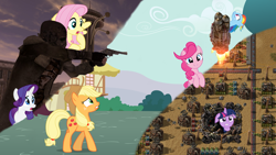 Size: 1920x1080 | Tagged: safe, artist:luckreza8, derpibooru import, applejack, fluttershy, pinkie pie, rainbow dash, rarity, twilight sparkle, crossover, factorio, fallout, fallout: new vegas, mane six