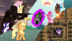 Size: 1920x1080 | Tagged: safe, artist:luckreza8, derpibooru import, applejack, fluttershy, pinkie pie, rainbow dash, rarity, twilight sparkle, oc, oc:velvet remedy, fallout equestria, crossover, factorio, fallout, fallout: new vegas, love and tolerance resource pack, mane six, minecraft, rick and morty