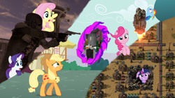 Size: 1920x1080 | Tagged: safe, artist:luckreza8, derpibooru import, applejack, fluttershy, pinkie pie, rainbow dash, rarity, twilight sparkle, oc, oc:velvet remedy, gnome, fallout equestria, crossover, factorio, fallout, fallout: new vegas, love and tolerance resource pack, mane six, minecraft