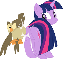 Size: 3562x3317 | Tagged: safe, artist:porygon2z, derpibooru import, owlowiscious, twilight sparkle, unicorn twilight, bird, owl, pony, unicorn, butt, butt to butt, butt touch, duo, duo female, female, plot, simple background, transparent background, twibutt, vector