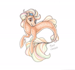 Size: 2521x2378 | Tagged: safe, artist:eeviart, derpibooru import, oc, oc only, merpony, seapony (g4), dorsal fin, female, fins, fish tail, flowing tail, signature, simple background, smiling, solo, tail, white background