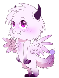 Size: 1087x1448 | Tagged: safe, artist:maiii-san, derpibooru import, oc, oc only, anthro, digitigrade anthro, dragon, blushing, dragon oc, feathered dragon, female, freckles, horns, smiling, wings