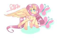 Size: 1852x1200 | Tagged: safe, artist:nakirisa, derpibooru import, fluttershy, pegasus, pony, cutie mark background, female, mare, solo