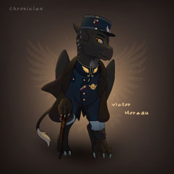 Size: 1280x1280 | Tagged: safe, artist:callsign-echo, derpibooru import, oc, oc only, oc:victor moreau, griffon, equestria at war mod, cane, clothes, coat, griffon oc, military uniform, uniform