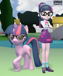 Size: 1581x1920 | Tagged: safe, artist:gradiusfanatic, derpibooru import, sci-twi, twilight sparkle, human, pony, unicorn, equestria girls, 3d, equestria girls ponified, female, glasses, human ponidox, ponified, self ponidox, source filmmaker, twolight, unicorn sci-twi