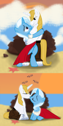 Size: 602x1196 | Tagged: safe, artist:evil-dec0y, derpibooru import, edit, prince blueblood, trixie, pony, unicorn, bipedal, bluetrix, cropped, duo, female, kissing, male, shipping, straight, the little mermaid