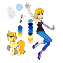 Size: 3000x3000 | Tagged: safe, alternate version, artist:kb-gamerartist, derpibooru import, oc, oc only, oc:tippy toes, human, pony, unicorn, armpits, clothes, corset, female, flats, glowing horn, grin, horn, humanized, humanized oc, magic, mare, pants, raised hoof, raised leg, reference sheet, shoes, simple background, smiling, solo, transparent background