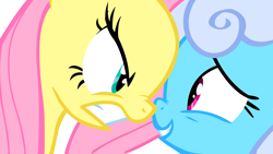 Size: 5500x3094 | Tagged: safe, derpibooru import, fluttershy, linky, shoeshine, pegasus, pony, putting your hoof down, season 2, angry, boop, duo, duo female, female, flutterbitch, grin, gritted teeth, nervous, nervous grin, nose to nose, noseboop, simple background, smiling, transparent background, vector