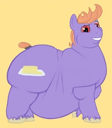 Size: 1114x1280 | Tagged: safe, artist:stonershy, derpibooru import, oc, oc:calorie, earth pony, pony, belly, bhm, big belly, bingo wings, butt, chubby cheeks, double chin, earth pony oc, fat, fat fetish, fetish, grin, large butt, looking at you, morbidly obese, obese, plot, pony oc, rolls of fat, simple background, smiling, solo, unshorn fetlocks