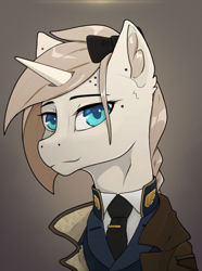 Size: 644x866 | Tagged: safe, artist:callsign-echo, derpibooru import, oc, oc only, oc:eagleheart, pony, unicorn, equestria at war mod, bow, clothes, coat, female, mare, military uniform, necktie, suit, uniform