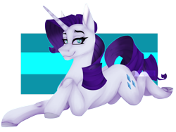 Size: 1280x960 | Tagged: safe, artist:digisketchpad, derpibooru import, rarity, pony, unicorn, blue eyes, blue mane, blue tail, eyelashes, female, horn, looking at you, lying down, prone, signature, simple background, smiling, solo, tail, transparent background, watermark