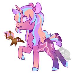 Size: 800x800 | Tagged: safe, artist:lavvythejackalope, derpibooru import, oc, oc only, food pony, original species, pony, unicorn, colored hooves, duo, female, food, horn, mare, ponified, raised hoof, raised leg, simple background, transparent background, unicorn oc