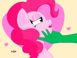 Size: 4098x3072 | Tagged: safe, artist:datzigga, derpibooru import, pinkie pie, oc, oc:anon, earth pony, human, pony, bedroom eyes, cute, diapinkes, heart, implied anon, lips