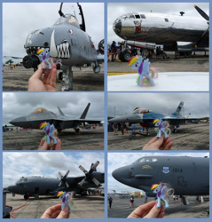 Size: 4000x4180 | Tagged: safe, derpibooru import, rainbow dash, pegasus, pony, a-10 thunderbolt ii, ac-130, aircraft, b-29, b-29 superfortress, b-52, disney, doc, f-16 fighting falcon, f-22 raptor, female, fighter plane, irl, mcdonald's happy meal toys, merchandise, photo, ponies around the world, ponies in real life, toy, warplane