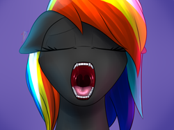 Size: 2000x1500 | Tagged: safe, artist:skanim-sdw, derpibooru import, oc, oc only, oc:darky wings, pony, ears, eyes closed, fangs, female, floppy ears, maw, mawshot, open mouth, teeth