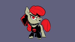 Size: 1280x720 | Tagged: safe, artist:kylesmeallie, derpibooru import, apple bloom, collar, fangs, goth, solo, spiked collar