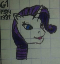 Size: 480x512 | Tagged: safe, artist:karadeg, derpibooru import, rarity, pony, unicorn, g1, g4 to g1, generation leap, graph paper, head only, retro, traditional art