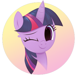 Size: 3200x3200 | Tagged: safe, artist:fladdrarblyg, derpibooru import, twilight sparkle, alicorn, one eye closed, orange background, simple background, solo, transparent background, wink