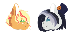 Size: 768x370 | Tagged: safe, artist:malinraf1615, derpibooru import, applejack, derek (pony life), earth pony, pony, my little pony: pony life, alternate hairstyle, bust, coat markings, cookie, derekjack, female, food, freckles, hat, looking at each other, male, mare, shipping, simple background, stallion, straight, top hat, transparent background