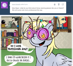 Size: 700x628 | Tagged: safe, artist:owlor, derpibooru import, derpy hooves, pony, ask, elton john, from the desk of mayor mare, glasses, hope poster, solo