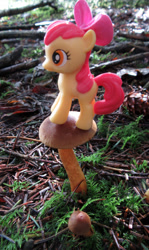 Size: 1070x1800 | Tagged: safe, artist:travelling-my-little-pony, derpibooru import, apple bloom, female, filly, fungus, irl, mushroom, photo, solo, toy