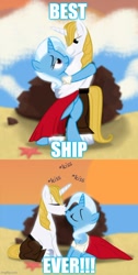 Size: 500x993 | Tagged: safe, artist:evil-dec0y, derpibooru import, edit, prince blueblood, trixie, bipedal, bluetrix, caption, female, image macro, imgflip, kissing, male, shipping, straight, text, the little mermaid