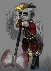 Size: 1681x2325 | Tagged: safe, artist:mediasmile666, derpibooru import, oc, oc only, pegasus, pony, blood, cigarette, ear piercing, earring, female, jewelry, looking at you, mare, piercing, smoking, solo, weapon