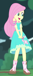 Size: 250x569 | Tagged: safe, derpibooru import, screencap, fluttershy, better together, equestria girls, stressed in show, cropped, female, open mouth, open smile, smiling, solo