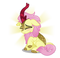 Size: 4735x4565 | Tagged: safe, artist:anime-equestria, derpibooru import, fluttershy, kirin, blushing, cute, ears, eyes closed, female, floppy ears, happy, kirin fluttershy, kirin-ified, leonine tail, neck fluff, shyabetes, simple background, sitting, smiling, solo, species swap, transparent background, vector