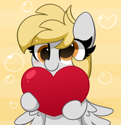 Size: 3512x3632 | Tagged: safe, artist:kittyrosie, derpibooru import, derpy hooves, pegasus, pony, bubble, cute, derpabetes, digital art, female, heart, mare, smiling, solo, sparkles